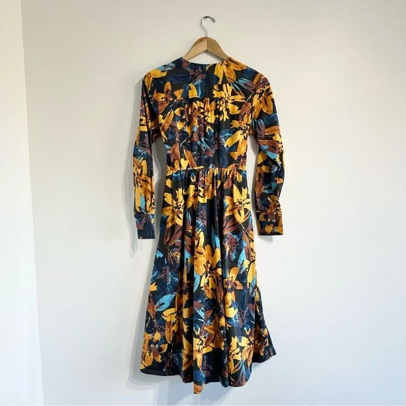 Marissa Webb Lily Floral Shirtdress long sleeve poplin cotton v-neck midi - Picture 3 of 13